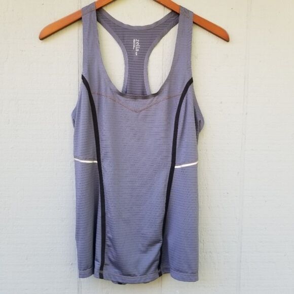 Zella Mesh Stripe Workout Tank Steel Grey Sz Small - Picture 1 of 8